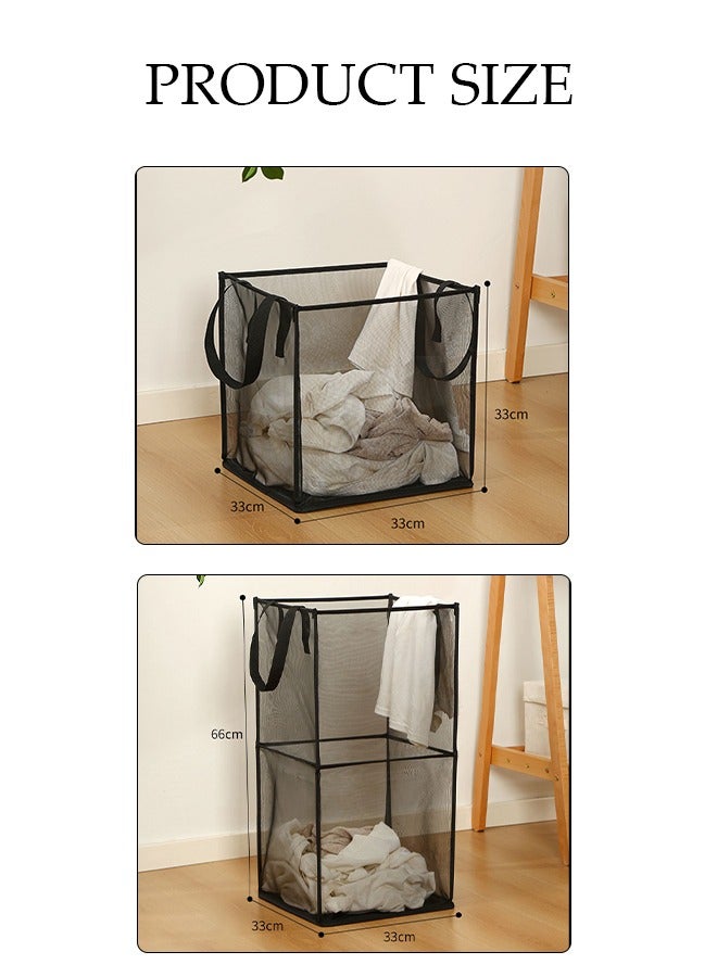 DUNISO 2Pcs Grid Laundry Hamper With Carry Handle Set, Collapsible Clothes Washing Laundry Hamper, Storage Basket, Pop up Hamper, Travel Hamper For Laundry Room, Dorm, RV (Black, One Big and One Small) - Image 2