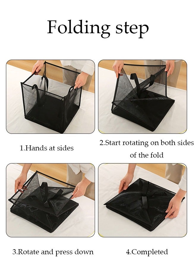 DUNISO 2Pcs Grid Laundry Hamper With Carry Handle Set, Collapsible Clothes Washing Laundry Hamper, Storage Basket, Pop up Hamper, Travel Hamper For Laundry Room, Dorm, RV (Black, One Big and One Small) - Image 5