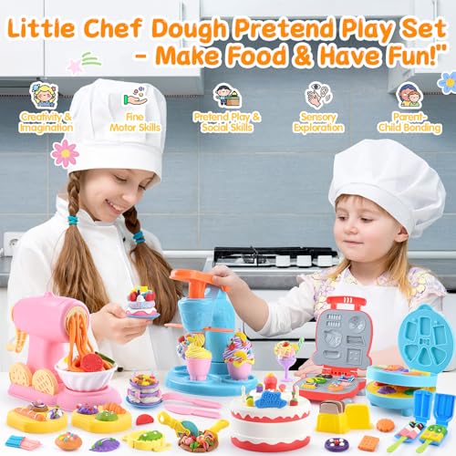 WeeHomm 5in1 Color Dough Sets for Kids Ages 3 DIY Food Maker Toys Set with 24 Dough Arts and Crafts Kit for Pretend Play Ice CreamCakeNoodleHamburgerPizzaBaking Set Toys Machines - Image 5