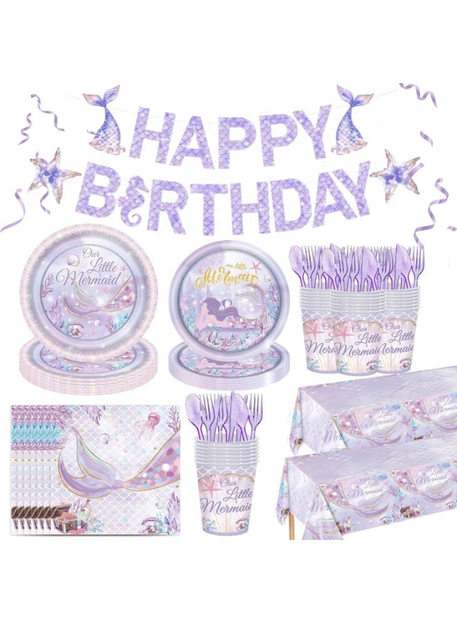 Party Supplies 142 Pieces, Disposable Dinnerware Set for 20 People, Includes 7in 9in Plates Cups Knives Forks Spoons Napkins Tablecloth Bunting, for Birthday Wedding Picnic ﻿ - Image 1