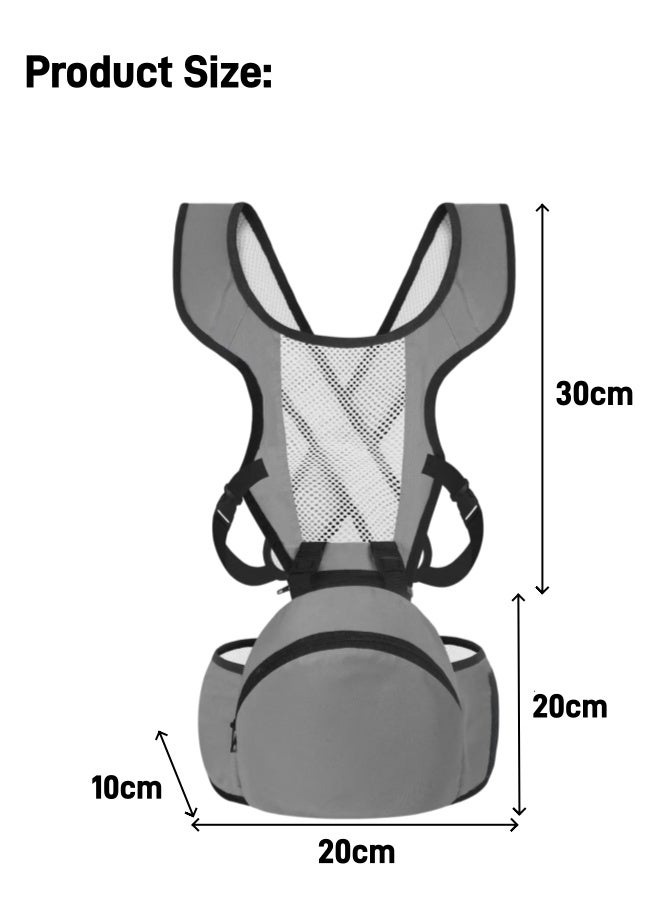 oldlaiben Baby Carrier with Hip Seat, Adjustable Baby Holder Carrier Hands-Free Infant Toddler Carrier Baby Holder Carrier Baby Strap Waist Carrier with Breathable Mesh Fabric Front Facing/ Back Baby Carrier Slings Baby Hip Seat Carrier, Perfect for Newborn to Infants up to 15kg Toddlers (Grey) - Image 2