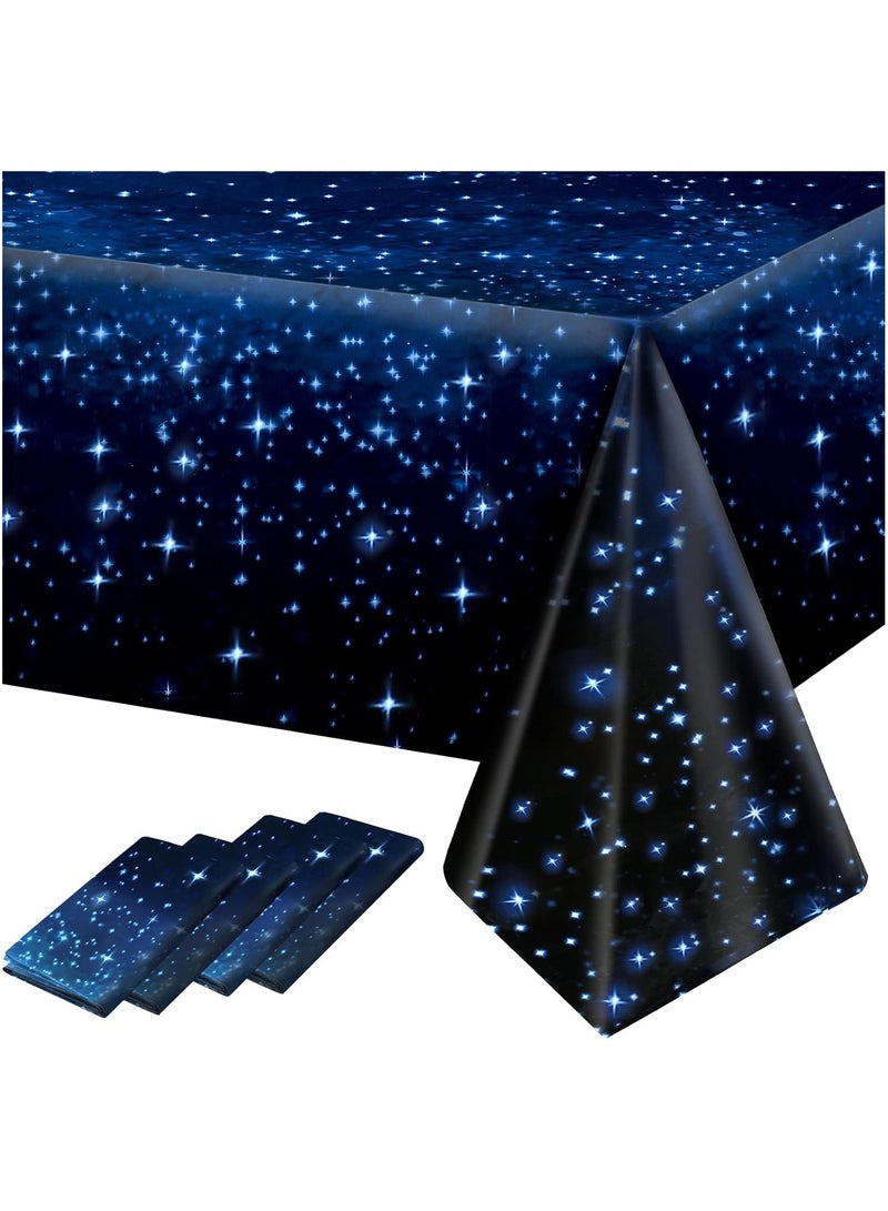 4 Pack Space Tablecloth, Plastic Galaxy Table Cloth All Printed Starry Sky, Waterproof Oil Proof Galaxy Party Tablecloth Star Tablecloth (54'' x 108'') - Image 1