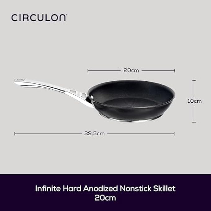 سركيولن مقلاة إنفينيت غير لاصقة تعمل بالحث الحراري مع مقابض من الفولاذ المقاوم للصدأ، آمنة للاستخدام في غسالة الأطباق، مقلاة متينة، وعاء طهي أسود 20 سم 80675 - Image 2