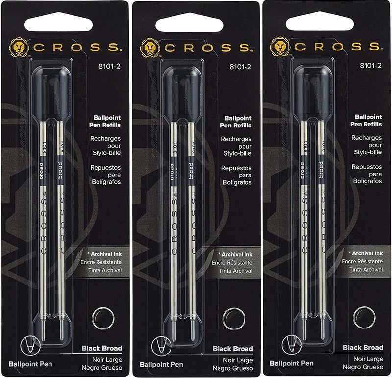 CROSS Ballpoint Pen Refills, Bold Point, Black Ink, 6 Refills Total, Model #8101-2