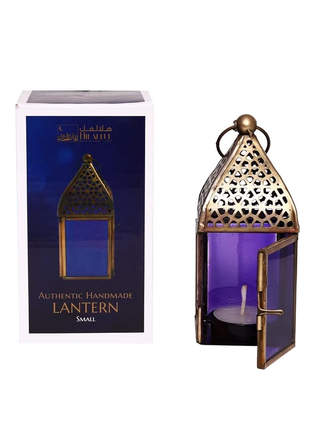 إيروريكس فانوس شموع مزخرف يدوي الصنع صغير مناسب للديكور الداخلي والخارجي على الطراز العربي المغربي لتزيين المنزل في رمضان والعيد هدية إسلامية حديدية زجاجية أرجوانية - Image 3