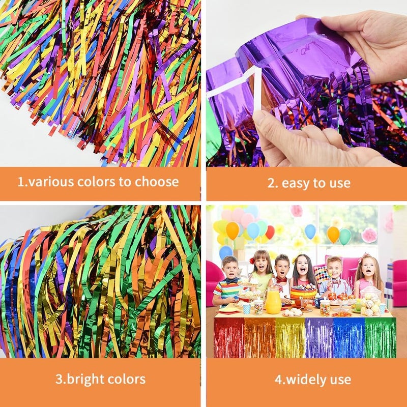BEISHIDA 2 Pack Silver Table Skirts Party Decorations Metallic Tinsel Foil Fringe Table Skirts Decors for Birthday Holiday Winter Wedding Anniversary Cartoon Party - Image 3