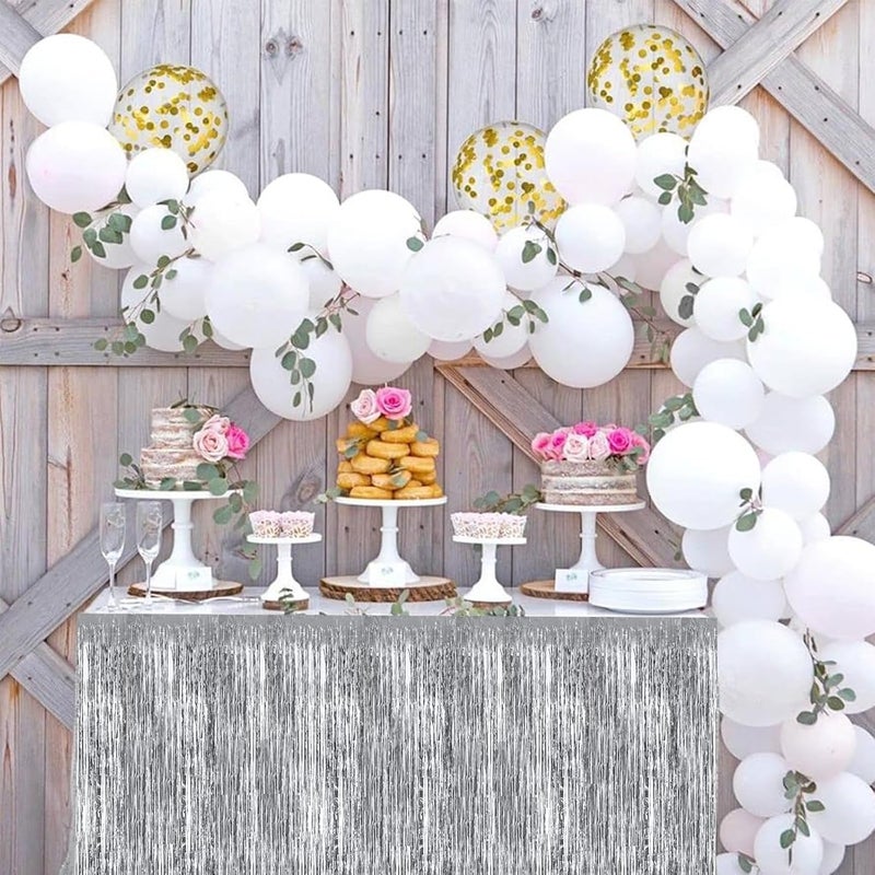 BEISHIDA 2 Pack Silver Table Skirts Party Decorations Metallic Tinsel Foil Fringe Table Skirts Decors for Birthday Holiday Winter Wedding Anniversary Cartoon Party - Image 4