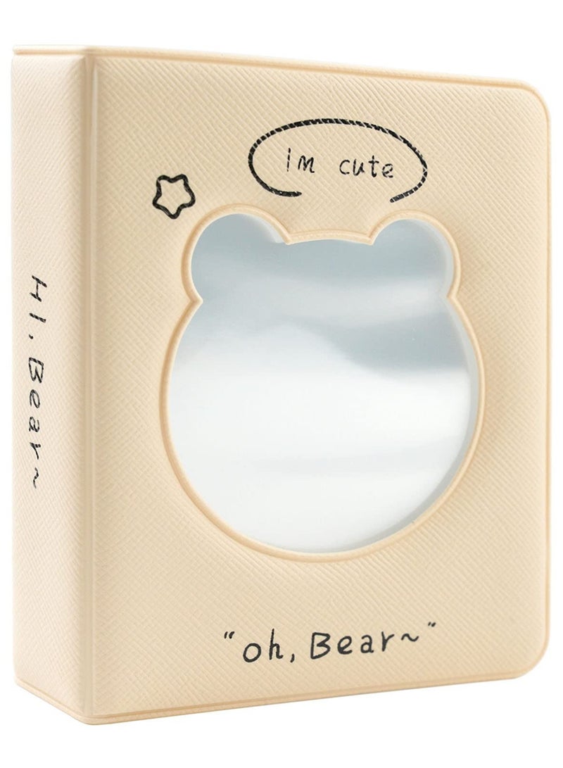 Excefore 3 inch Mini Photo Album Kpop Photocard Binder, Card Id Holder Book with 36 Pockets( Beige Hollow Bear)  - Image 1