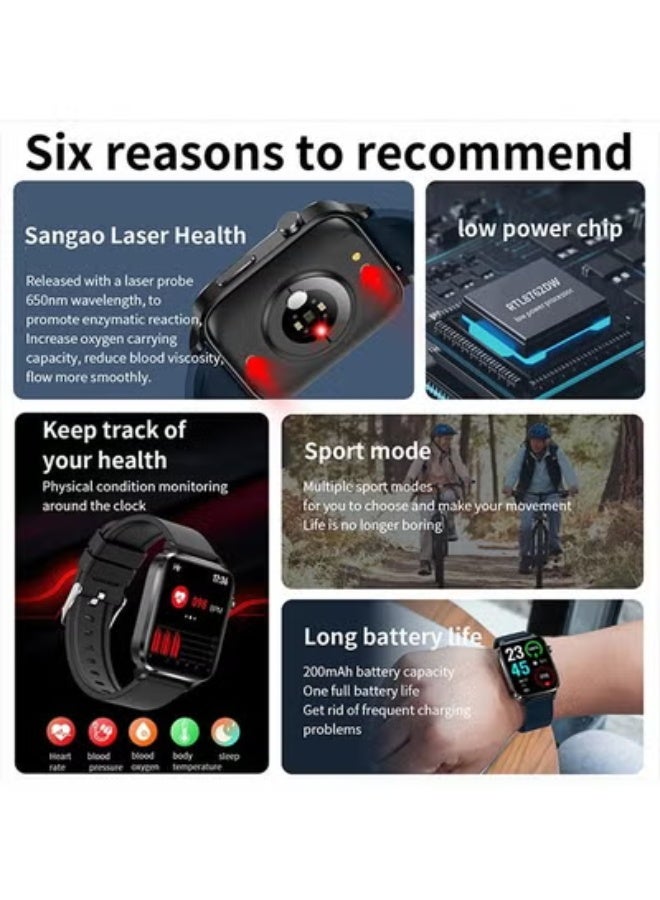 Blood Sugar Smart Watch for Men – Laser Therapy, Heart Rate & Blood Pressure Monitor, Fitness Tracker with Sports Modes - Image 4