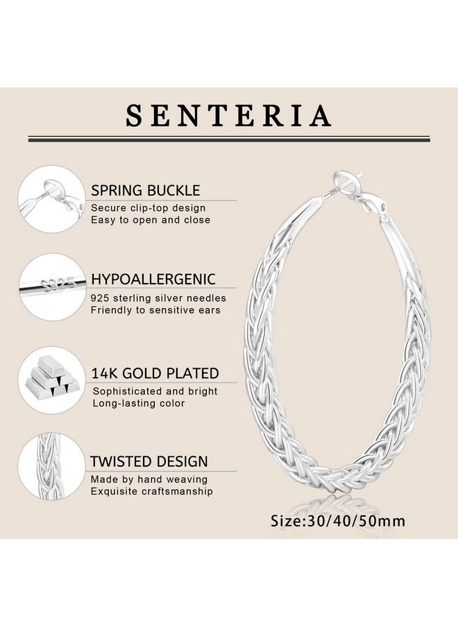 Senteria Silver Hoop Earrings For Women 925 Sterling Silver Hoop Earrings Hypoallergenic Lightweight Large Silver Hoop Earrings Thick Twisted Silver Hoop Earrings  - Image 4
