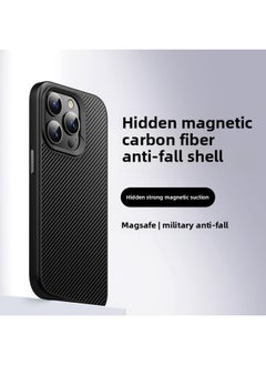Suitable For IPhone16Promax Carbon Fiber Pattern Mobile Phone Case Magnetic Suction Wireless Charging Apple 15 All-inclusive Anti-drop Protective Case-Color:Black [pc Lens Frame]-Applicable Models:iPhone13