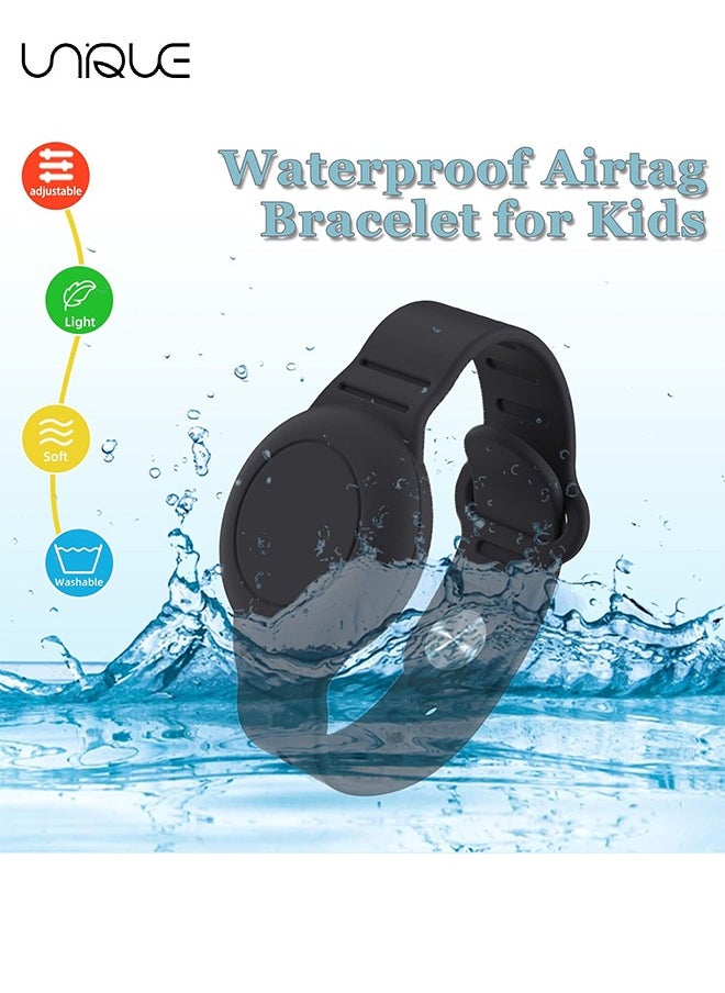 Unique - Kids Waterproof Airtag Bracelet Compatible with Apple AirTag - Hidden Silicon Protective Case for Air Tag GPS Tracker Holder - Adjustable Anti-Lost Watch Band for Toddler Child (Black) - Image 1