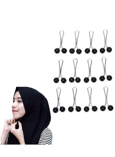12 Pcs Hijab Pearl Brooch Pins for Women,Muslim Women Headscarf Hijab U Clips,Faux Pearl Scarf Clips Pin-Less Scarf Clips,Scarf Brooch Pin Headscarf Shawl Lady Muslim Scarf Hijab Clips-Black