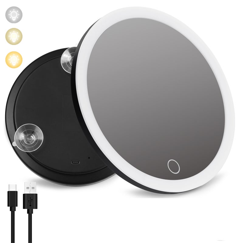 Smart suction cup makeup mirror with led lamp charging 10 times 20 times 30 times 40 times magnification makeup mirror blackhead removal - Image 1