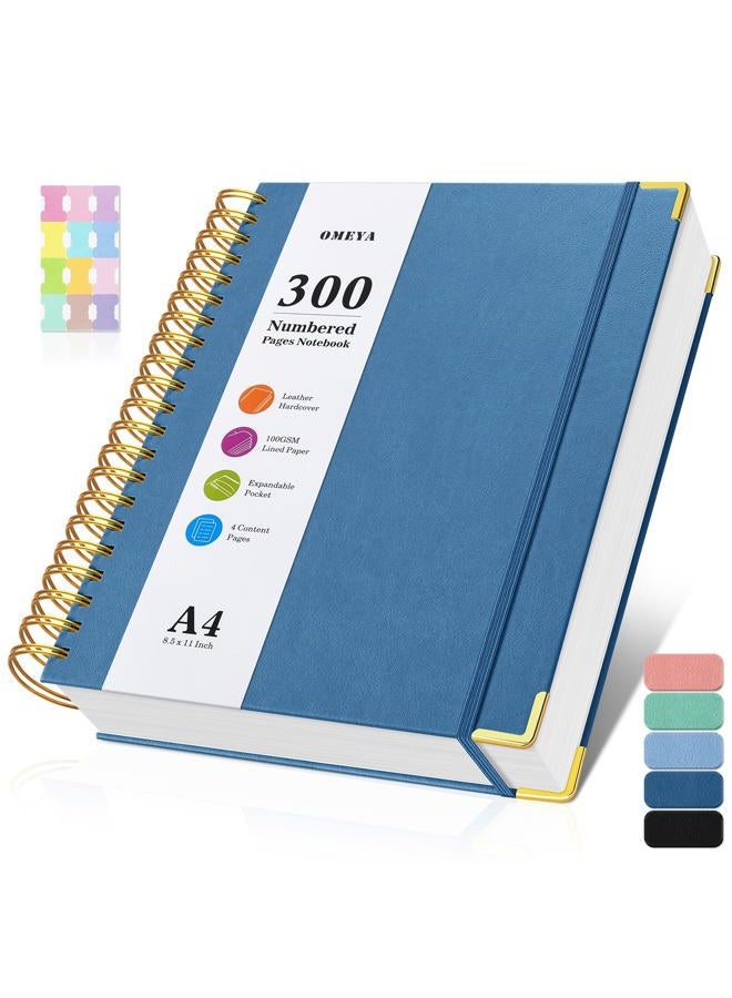 OMEYA Spiral Notebook 8.5" x 11", 300 Numbered Pages Notebooks College Ruled with Tabs, Hardcover Leather Lined Journal for Women Men, 100GSM Thick Journals for Writing, Large A4 Notebooks for Work School - Image 1