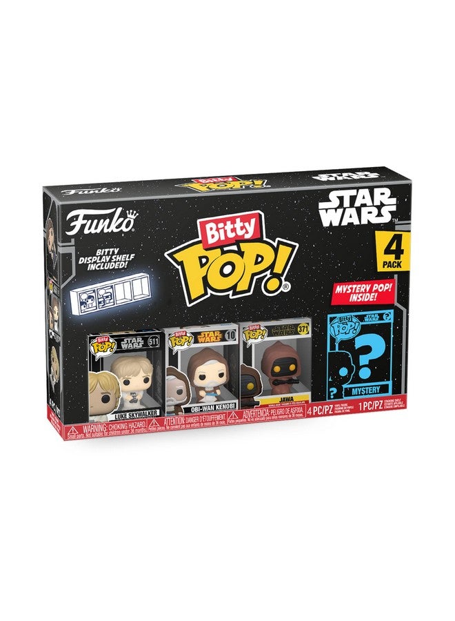 Funko Bitty POP! Star Wars - Luke, 4-Pack - Luke Skywalker, OBI-Wan Kenobi, Jawa and A Surprise Mystery Mini Figure - 0.9 Inch (2.2 Cm) Collectable - Stackable Display Shelf Included - Gift Idea - Image 1