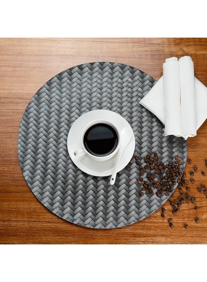 Restaurantware 15 Inch Woven Placemats, Set Of 6 Round Table Placemats - Durable, Easy To Clean, Metallic Gray Plastic Placemats For Dining Table, For Homes or Restaurants, - Image 3