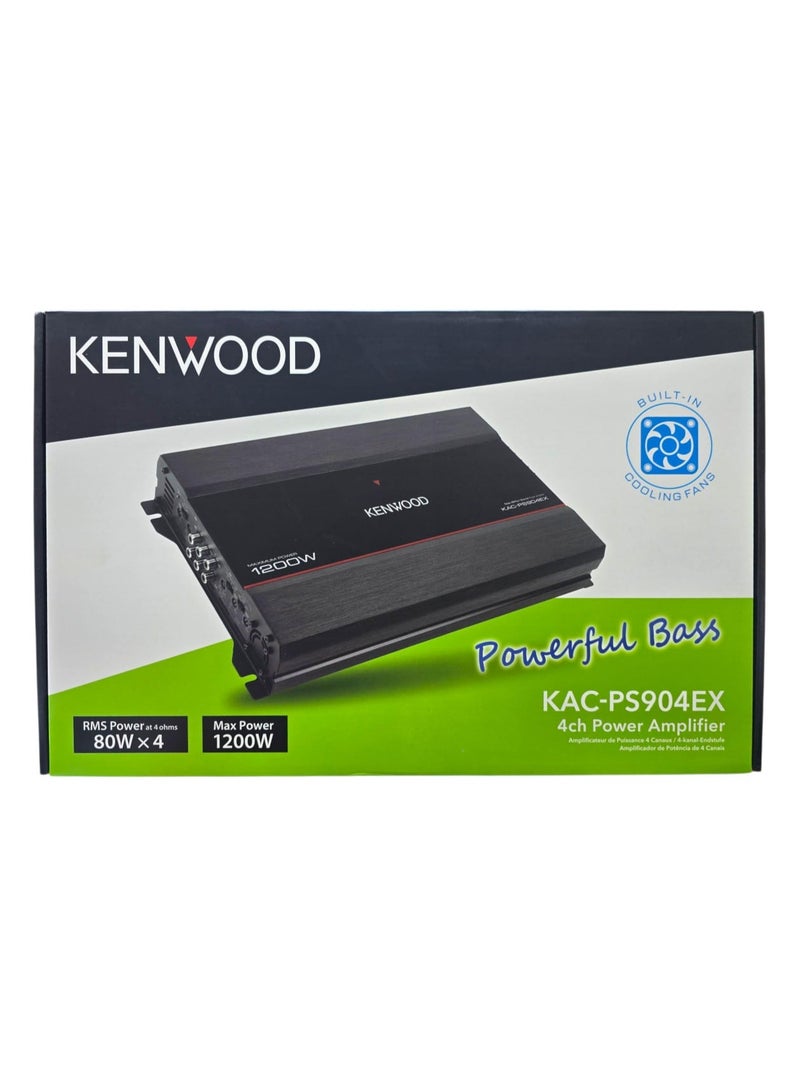 كينوود مضخم صوت سيارة كينوود KAC-PS904EX رباعي القنوات - طاقة قصوى 1200 واط | 80 واط × 4 RMS عند 4 أوم | 110 واط × 4 RMS عند 2 أوم | قابل للربط 170 واط × 2 | مرشح تمرير عالي ومرشح تمرير منخفض | نسبة إشارة إلى ضوضاء 100 ديسيبل | مخرج RCA ستيريو/أحادي