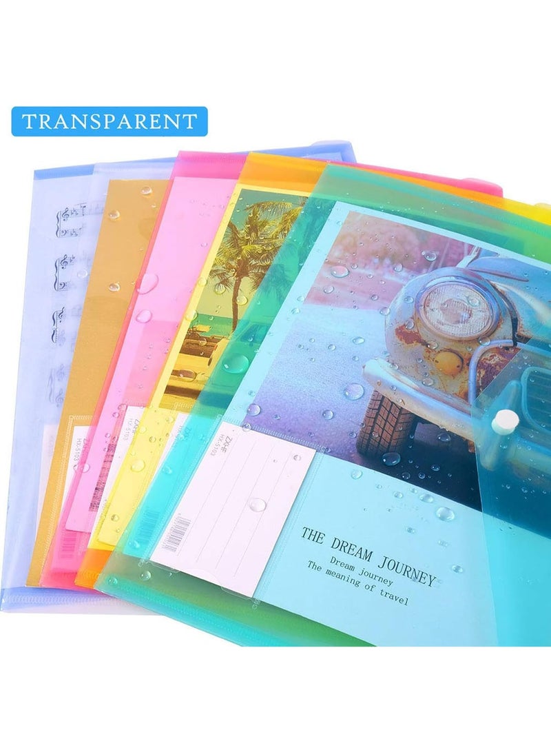 5 Pack Plastic File Folders with Label Pockets - A4 Size Clear Document Envelopes, Assorted Color Poly Organizers for Office School Supplies - Image 4
