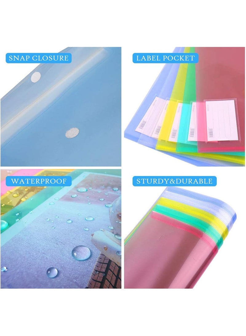 5 Pack Plastic File Folders with Label Pockets - A4 Size Clear Document Envelopes, Assorted Color Poly Organizers for Office School Supplies - Image 5
