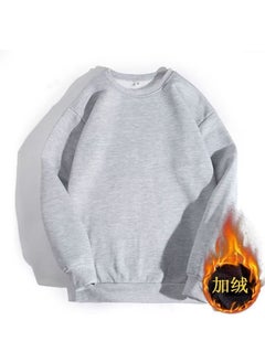 Generic Teen Boys Fleece-Lined Hoodie Autumn Winter Warm Grey [Special fleece-lined]] 