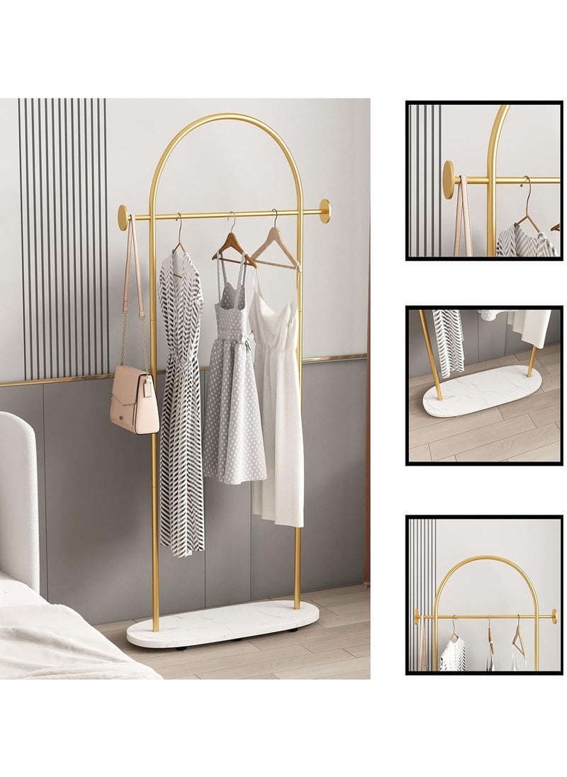 Gold Garment Rack, Modern Coat Racks Freestanding for Hanging Clothes, Heavy-duty Clothing Rack with Marble Base, Standing Coat Rack for Bedroom, Bathroom, Living Room, Boutiques