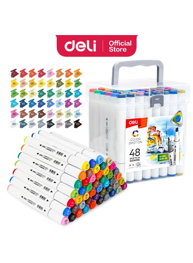Deli Color Emotion 48-Color Sketch Marker Set - Image 1