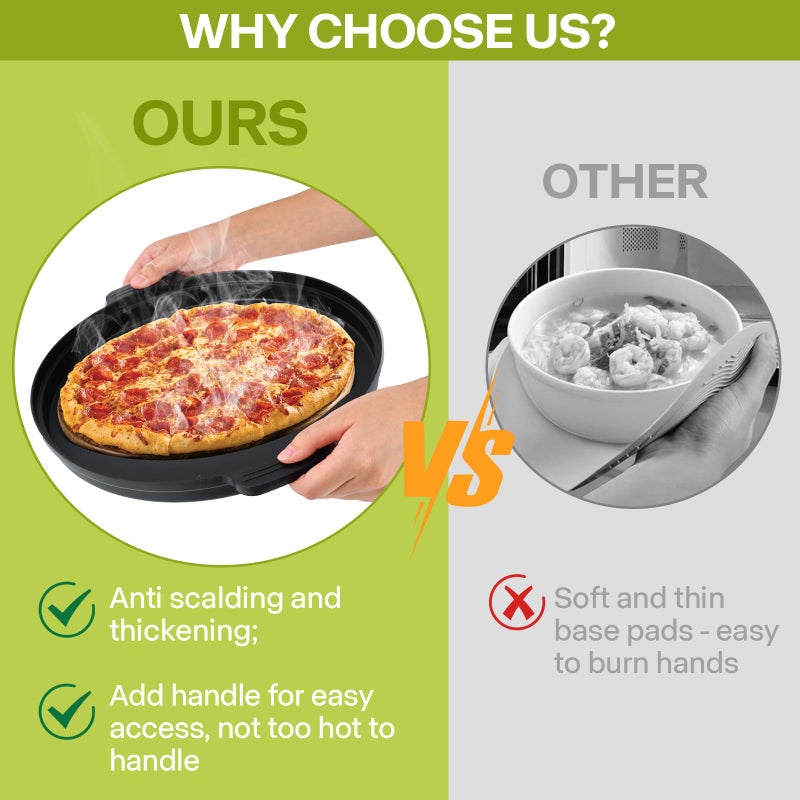 Saebume Microwave Splatter Cover for Food with Anti-scald Base Plate,Large Plastic & Silicone Vented Avoid Scalding Collapsible Guard Lid, Plate & Kitchen Colander for Meal Prep-10.7 Inch (2pcs-Gray-Black) - Image 3