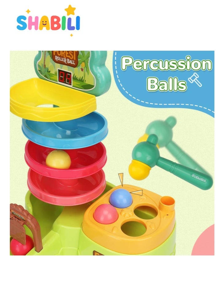 شبيلي لعبة مونتيسوري تعليمية 3 في 1 للأطفال الصغار مع برج الكرات والمطرقة وسلة كرة السلة ولعبة اضرب الخلد، مركز نشاط تفاعلي لتنمية المهارات الحركية الدقيقة والتعليم المبكر، مناسبة لعمر 18 شهرًا فأكثر - Image 5