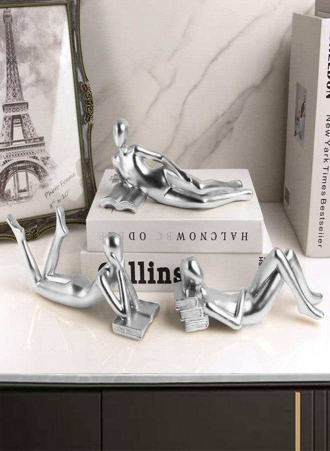 RIRPUAE Silver Home Decor Thinker Reading Women Statue for Living Room, Modern Shelf Decor Accent Decorations, Resin Collectible Figurines Display for Office Bedroom Table Desk,Silver - Image 1