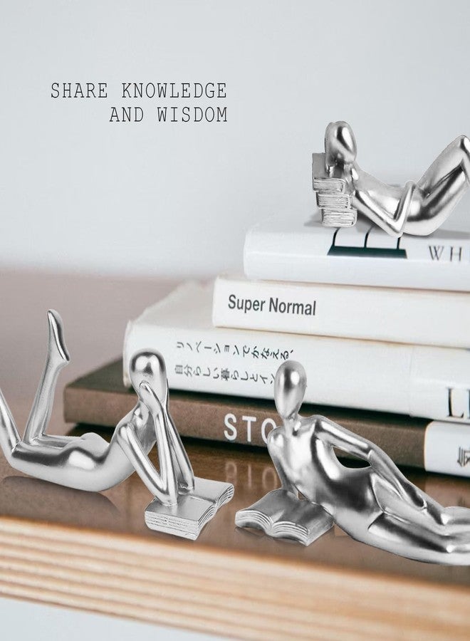 RIRPUAE Silver Home Decor Thinker Reading Women Statue for Living Room, Modern Shelf Decor Accent Decorations, Resin Collectible Figurines Display for Office Bedroom Table Desk,Silver - Image 3