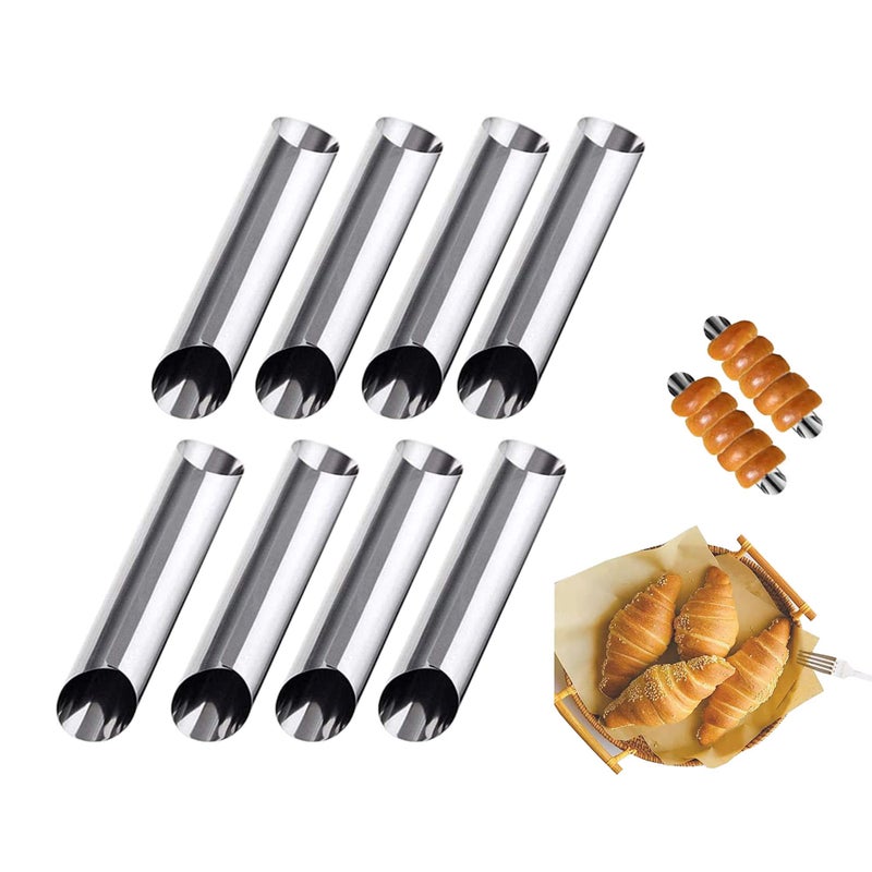 CaoXiong 8 Pack Cannoli Tubes, Stainless Steel 5 inch Pancake Tubes Cream Croissant Spiral Cake Baking DIY Spiral Cake Decoration Tool-Candy Corner Mold - Image 1