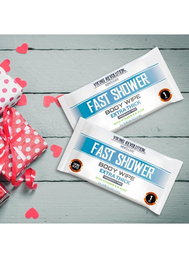 Viking Revolution مناديل الجسم من فايكنغ ريفولوشن للرجال - مناديل صالة الألعاب الرياضية، مناديل استحمام - قابلة للتخلص وصديقة للبيئة - بدون رائحة مع فيتامين E وصبار - 12 منديل مغلف بشكل فردي - Image 2