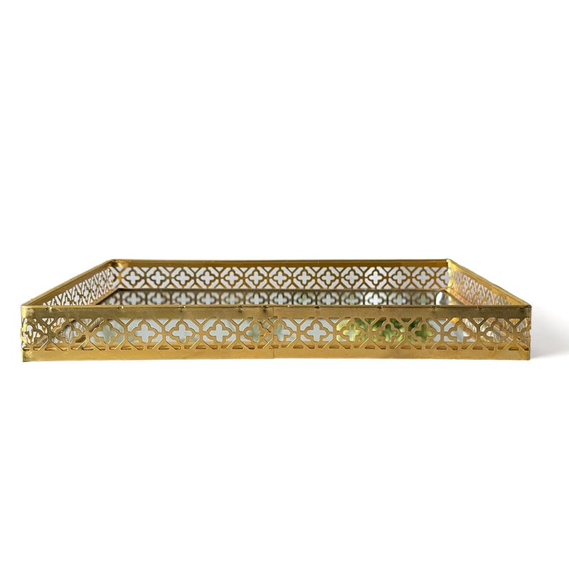 Art Street Art Street Multipurpose Decorative Metal Gifting Trays with Mirror Top Rectangle Open Gifting Trays for Wedding Packing Basket Gift Hamper Packing Tray Gold Size 7x11 Inch  - Image 3