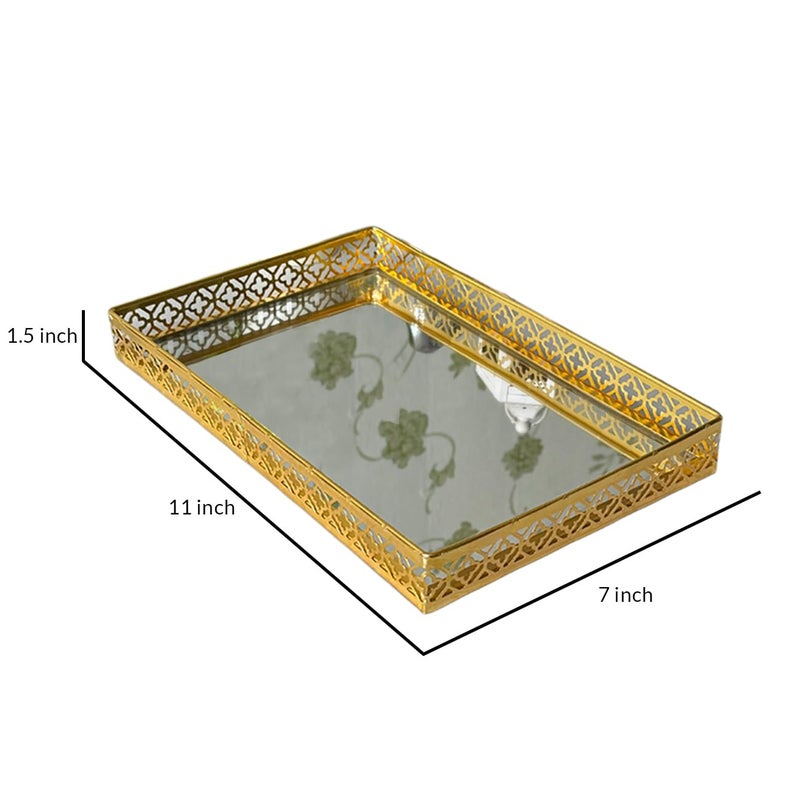 Art Street Art Street Multipurpose Decorative Metal Gifting Trays with Mirror Top Rectangle Open Gifting Trays for Wedding Packing Basket Gift Hamper Packing Tray Gold Size 7x11 Inch  - Image 4