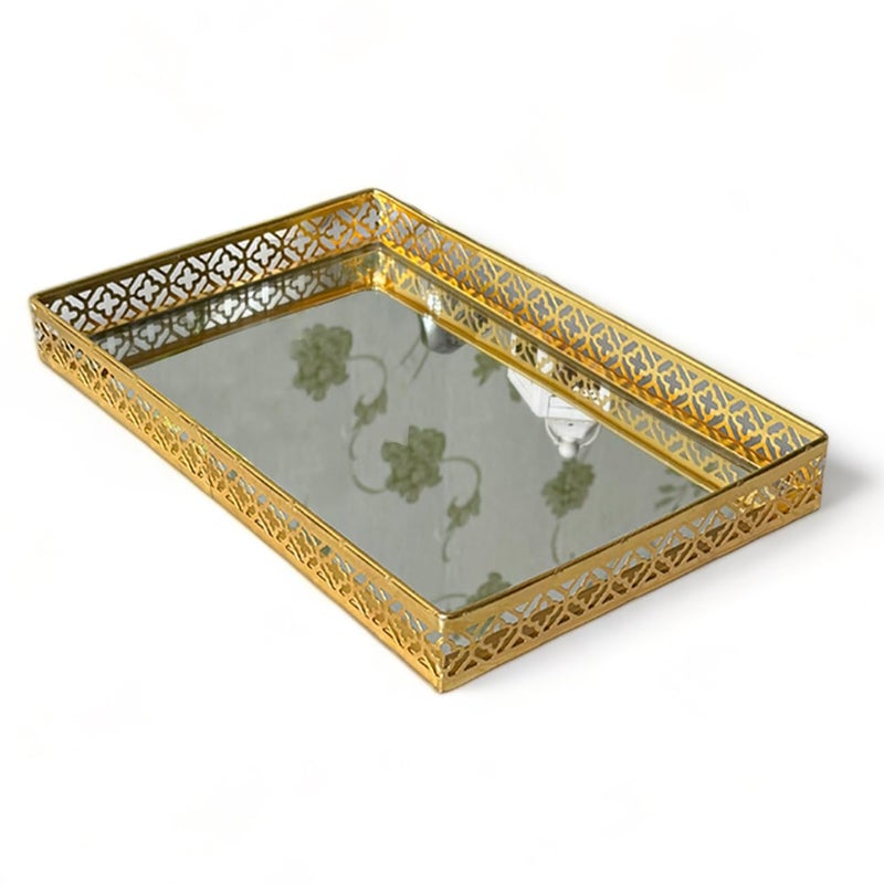 Art Street Art Street Multipurpose Decorative Metal Gifting Trays with Mirror Top Rectangle Open Gifting Trays for Wedding Packing Basket Gift Hamper Packing Tray Gold Size 7x11 Inch  - Image 2
