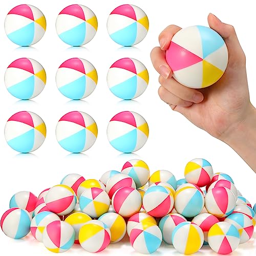 Jerify 48pcs Mini Beach Stress Balls 25 Inch PU Foam Relief Stress Squeeze Ball Beach Party Favors Small Summer Pool Relief Toys for Kids Birthday Hawaiian Luau Party Pool Water GamesVivid Color - Image 1