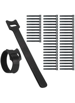 Home Smart 50 Piece Reusable Fastening Cable Ties Microfiber Cloth 6 Inch Hook and Loop Cord Black  - Image 1
