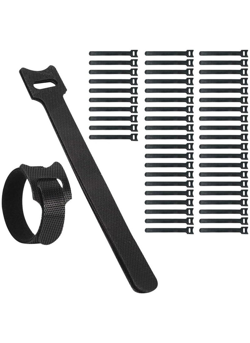 Home Smart 50 Piece Reusable Fastening Cable Ties Microfiber Cloth 6 Inch Hook and Loop Cord Black  - Image 1
