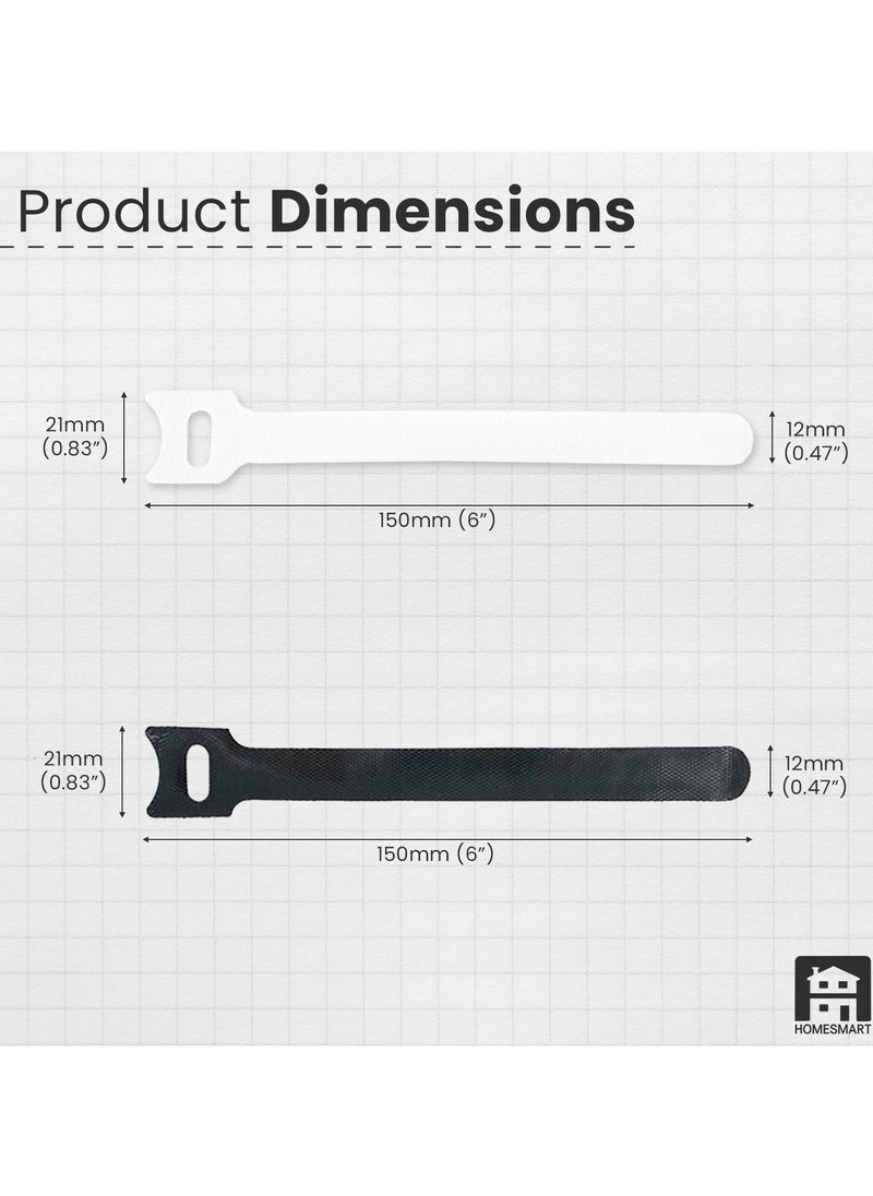 Home Smart 50 Piece Reusable Fastening Cable Ties Microfiber Cloth 6 Inch Hook and Loop Cord Black  - Image 4