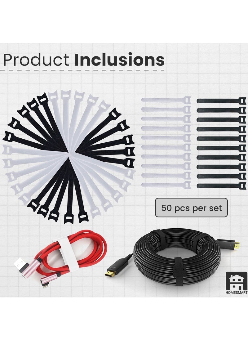 Home Smart 50 Piece Reusable Fastening Cable Ties Microfiber Cloth 6 Inch Hook and Loop Cord Black  - Image 3