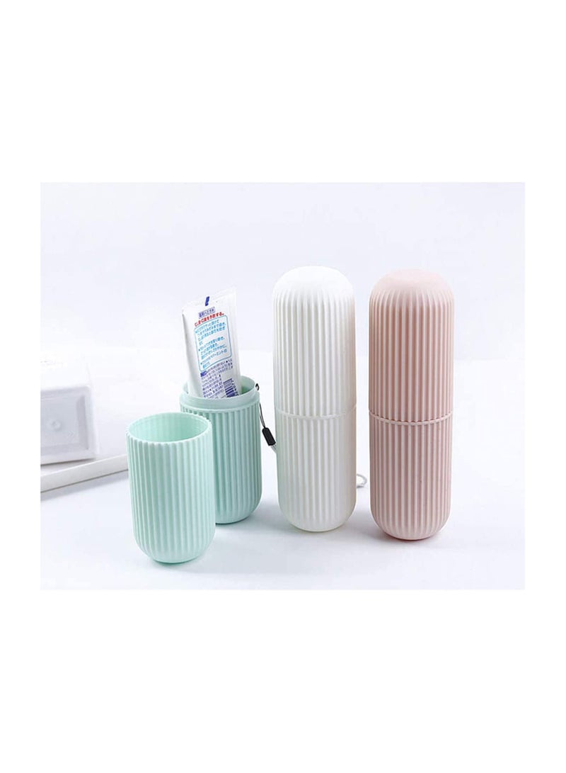 KASTWAVE كوب فرشاة الأسنان القابل للحمل للسفر 3 عبوات، شكل كبسولة، كوب غسيل ومضمضة بلاستيك لتنظيم تخزين فرشاة الأسنان للسفر المنزل التخييم الأعمال المدرسة - Image 2