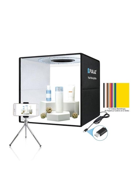 PULUZ Photo Studio Box, 40cm Folding Lightbox LED Ring Light Portable Photo Studio Photography Shooting Tent Box Kit 12 Colors Backdrops USB Light Box for Phones DSLR Camera 16 x 16 inch