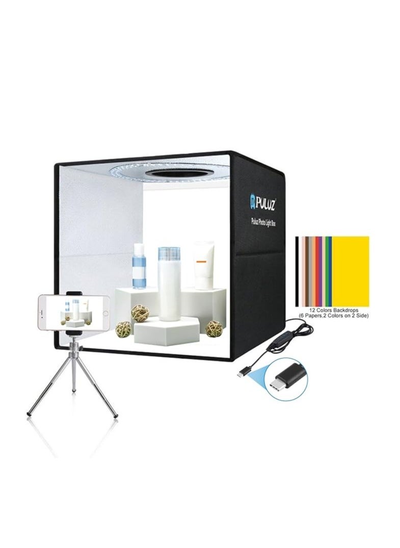 بولوز PULUZ صندوق استوديو الصور، 40 سم قابل للطي صندوق إضاءة LED حلقة ضوء محمول استوديو الصور التصوير الفوتوغرافي خيمة صندوق عدة 12 لونًا خلفيات USB صندوق إضاءة للهواتف كاميرا DSLR 16 × 16 بوصة  - Image 1