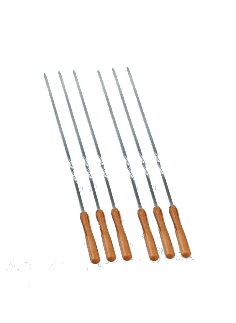 BASURRAH 6pcs Stainless Steel Kebab Skewers with Wooden Handle and Reusable BBQ Needle  - Image 2