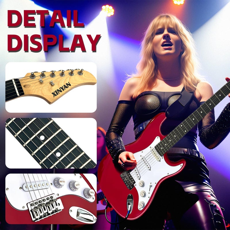 XINYAN 39in Full Size Beginner Electric Guitar Starter Kit w/Case, Strap, 20W Amp, Strings, Pick, Tremolo Bar (Red Guitar) - Image 5