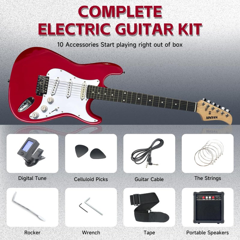 XINYAN 39in Full Size Beginner Electric Guitar Starter Kit w/Case, Strap, 20W Amp, Strings, Pick, Tremolo Bar (Red Guitar) - Image 4