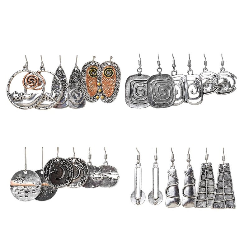 Coolkin 12 Pairs Vintage Geometric Druse Crystal Drop Dangle Earrings Ethnic Style Vintage Boho Jewelry Waterdrop Earrings Jewelry Set for Women (12 Pairs Boho-1) - Image 1