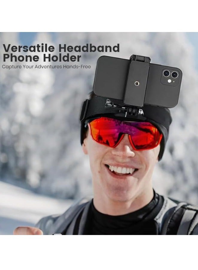 اسرلي وايت حامل هاتف قابل للتعديل على الرأس، حزام حامل كاميرا، حامل رأس عالمي لالتقاط صور الحركة، بث مباشر مع مشبك هاتف للأجهزة مقاس 4"-7" (متوافق مع iPhone وSamsung وGoPro وInsta360 والمزيد) - Image 2