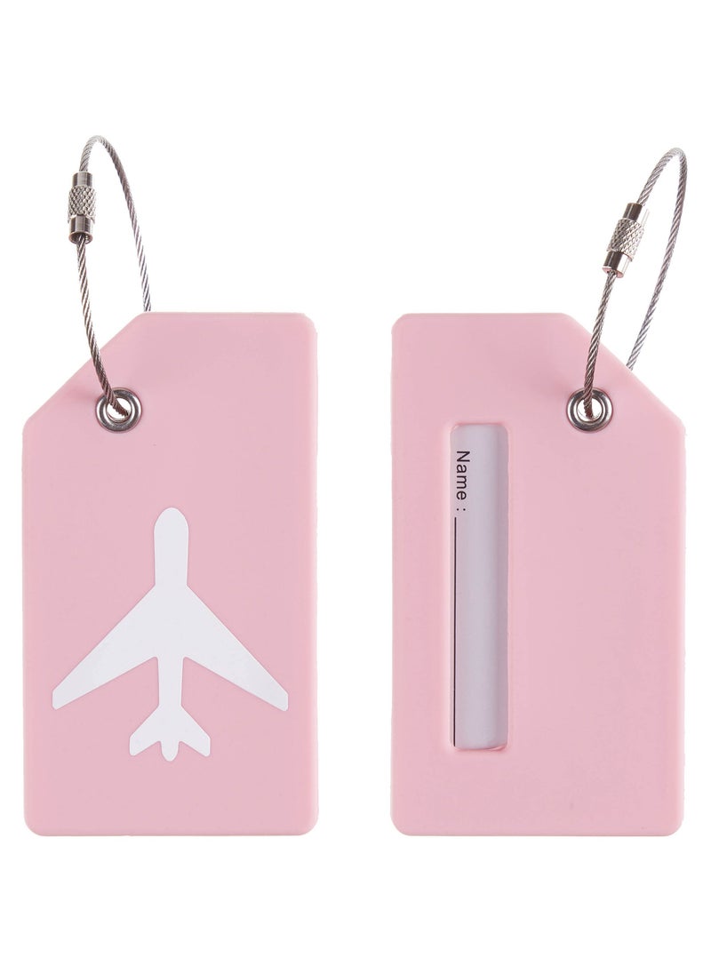 Generic 5 Pack Silicone Luggage Tags with Name ID Card - Quick Spot Anti-Lost Tags for Suitcases, Personalized Bag Tags with Stainless Steel Loops (Pink)  - Image 2